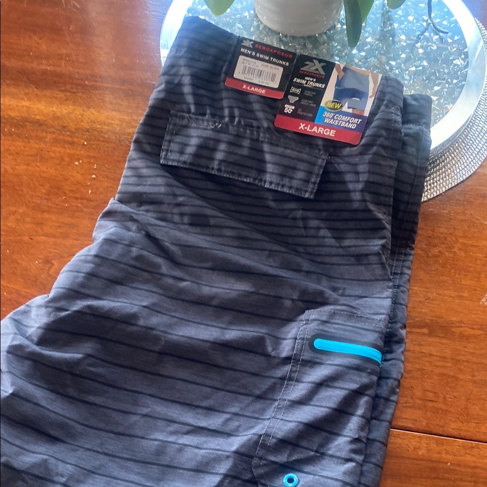ZeroXposur Swim Trunks Black and Blue Striped Design